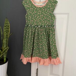 Green Floral Girls' Dress with Ruffle trim